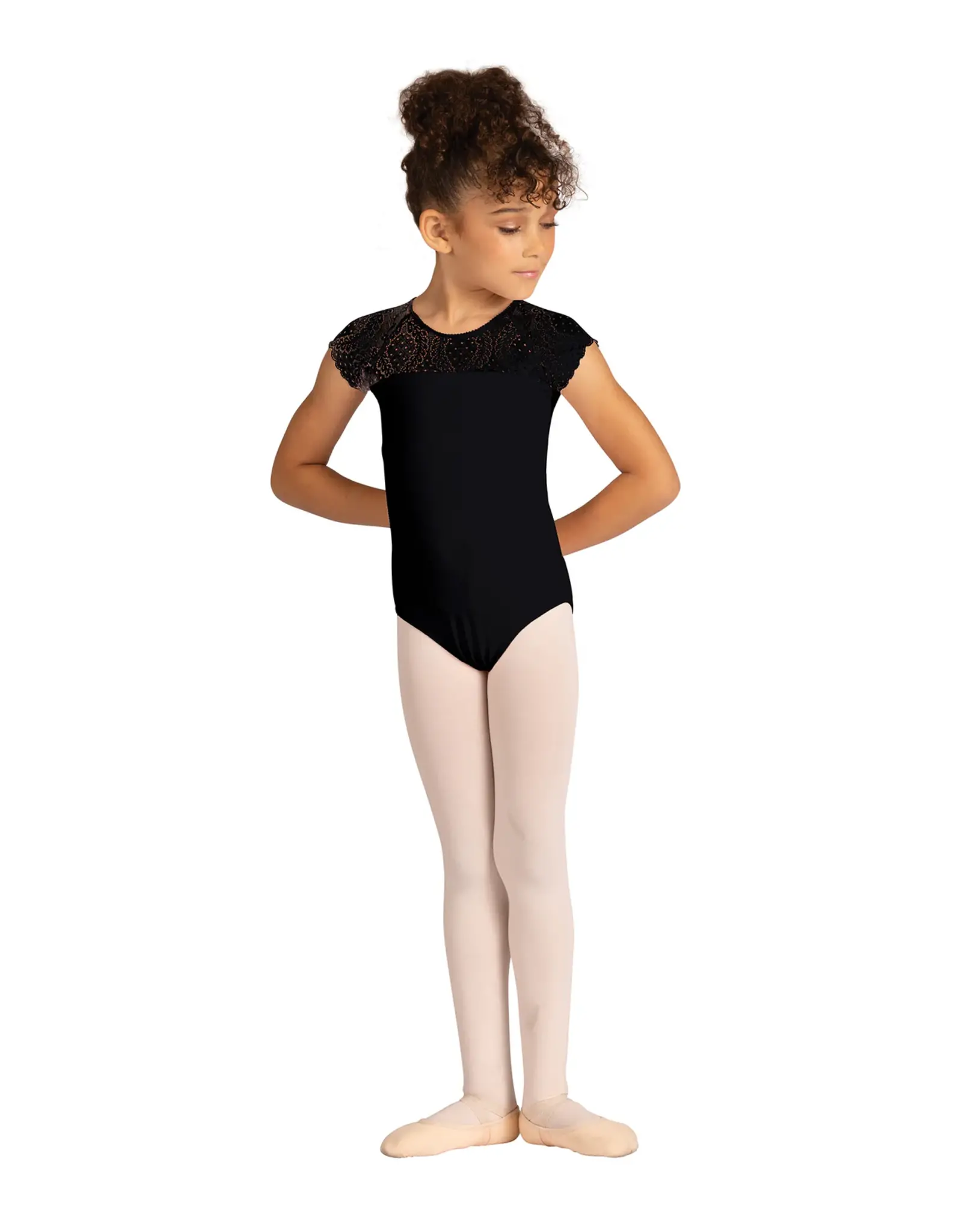 DANZNMOTION DANZNMOTION 24102C YOUTH AUDRA CAP SLEEVE LACE LEOTARD
