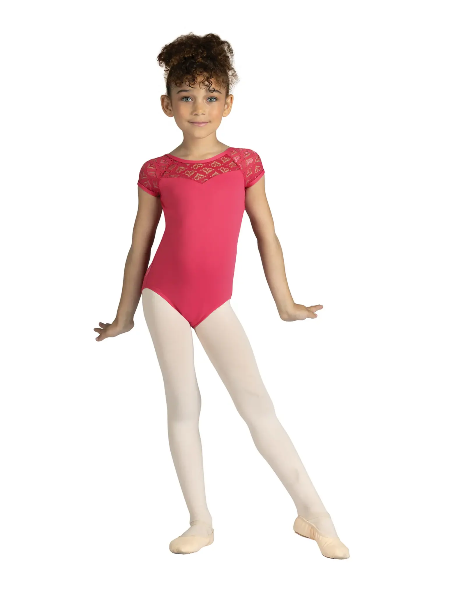 DANZNMOTION DANZNMOTION 23107C YOUTH NICOLETTE CAP SLEEVE LEOTARD WITH HEART LACE