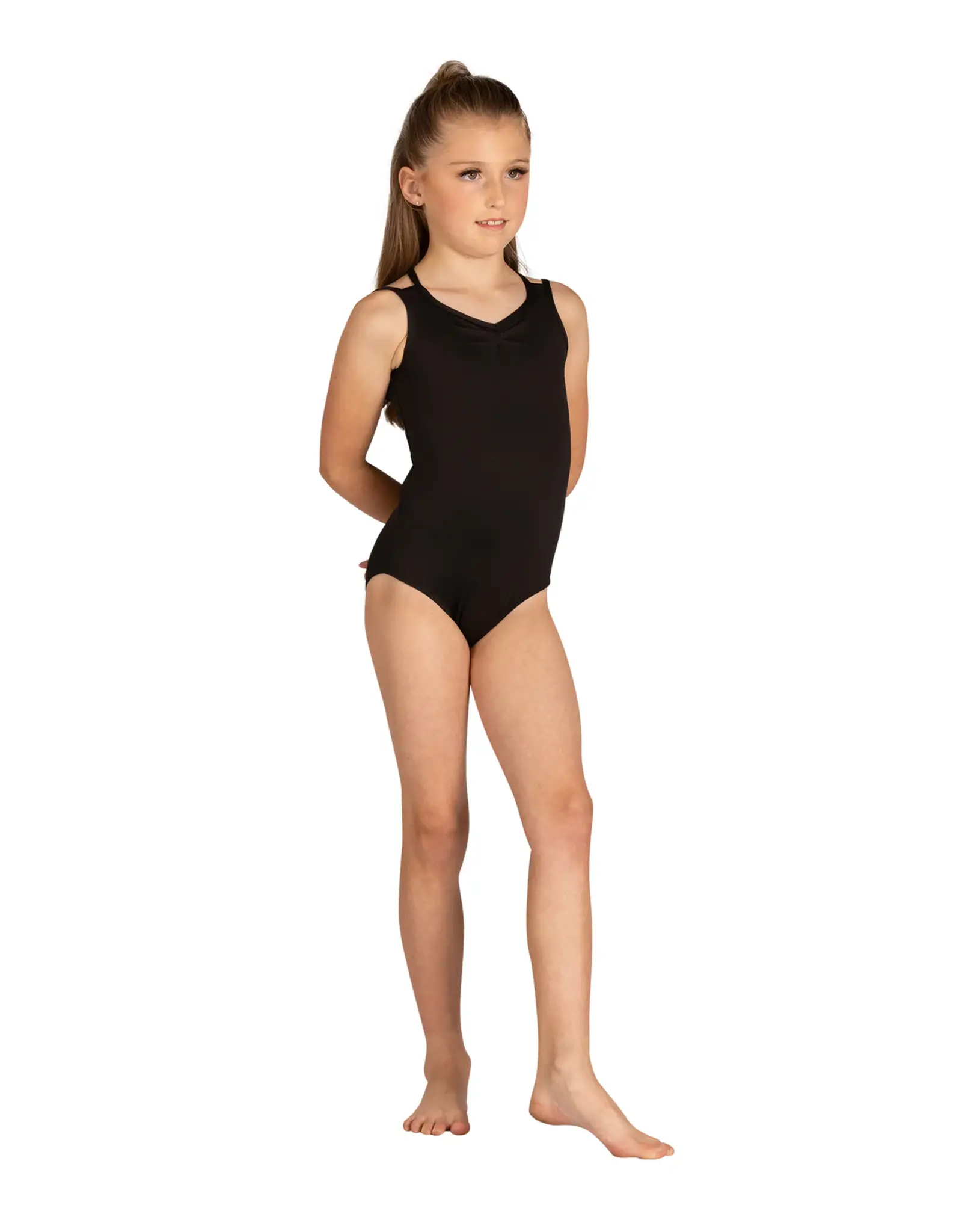 DANZNMOTION DANZNMOTION 24133C YOUTH VIOLETTA V-NECK TANK LEOTARD WITH STRAPPY BACK