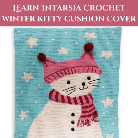 Learn Intarsia Crochet  - Winter Kitty Cushion Cover