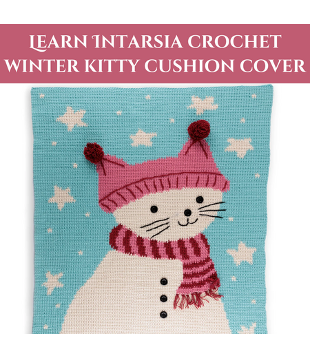 Learn Intarsia Crochet  - Winter Kitty Cushion Cover