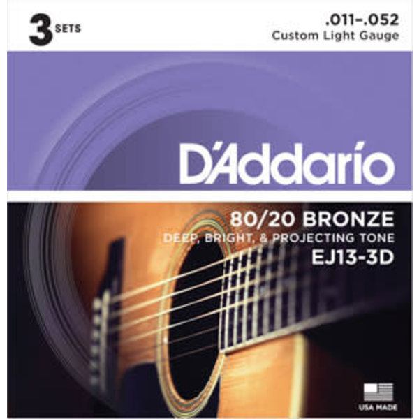 D'Addario D'Addario EJ13 80/20 Bronze Custom Light 11-52 (3 pack)