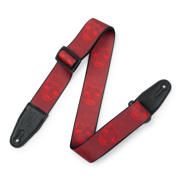 Levy's Levy's Polyester Guitar Strap Dark Red & Red Skull