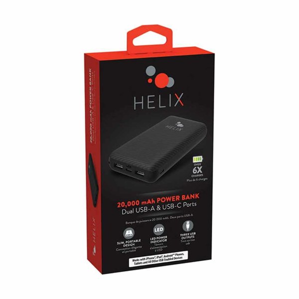 Helix Helix TurboVolt+ 20,000 mAh Power Bank with USB-A and USB-C Ports Black