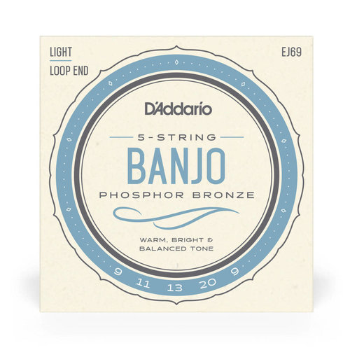 D'Addario D’addario EJ69 Phosphor Bronze 5-String Loop End Banjo Light 9-20