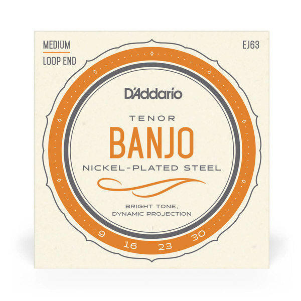 D'Addario D’Addario EJ63 Nickel-Plated Steel Loop End Banjo Tenor Medium 9-30