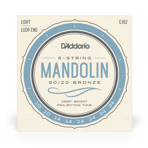 D'Addario D’Addario EJ62 8-String Mandolin 80/20 Bronze Loop End Strings Light