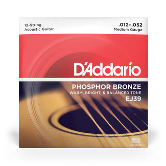 D'Addario D'Addario EJ39 Phosphor Bronze 12-String Acoustic Guitar Strings 12-52