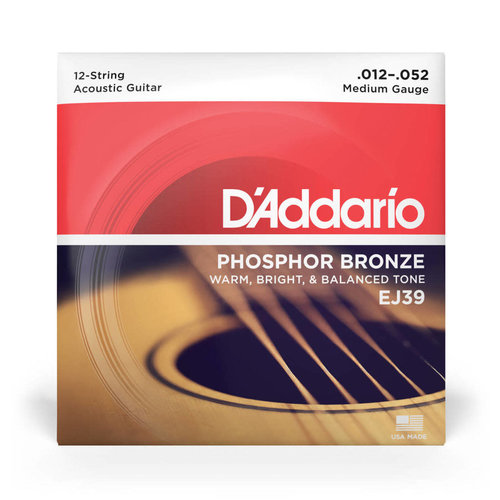 D'Addario D'Addario EJ39 Phosphor Bronze 12-String Acoustic Guitar Strings 12-52