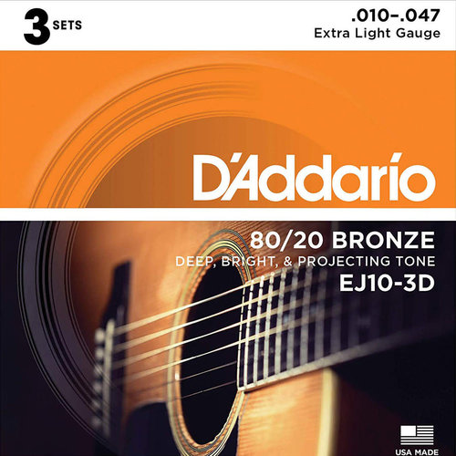 D'Addario D'addario EJ10-3D 80/20 Bronze Acoustic Strings 10-47