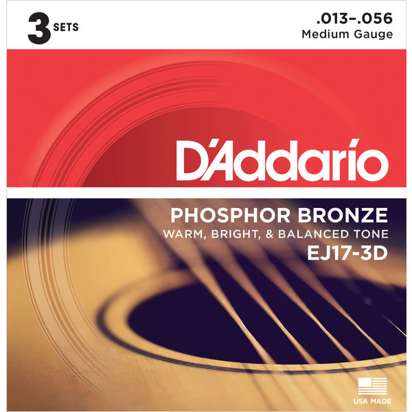 D'Addario D'Addario EJ12-3D Phosphor Bronze Acoustic Strings 13-56 (3 Pack)