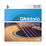 D'Addario D'addario EJ16-3D Phosphor Bronze Acoustic Strings 12-53 (3 Pack)