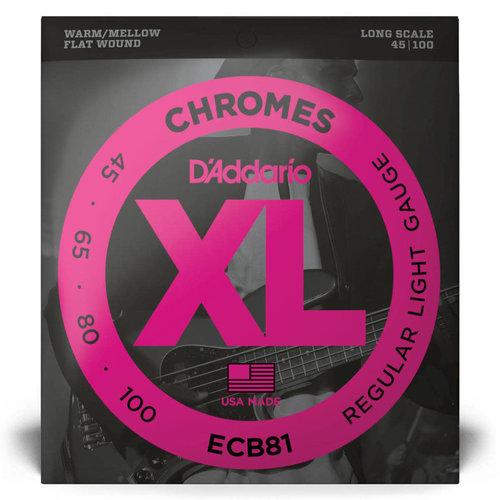 D'Addario D’Addario ECB81 XL Chromes Flat Wound Long Scale Electric Bass Strings 45-100