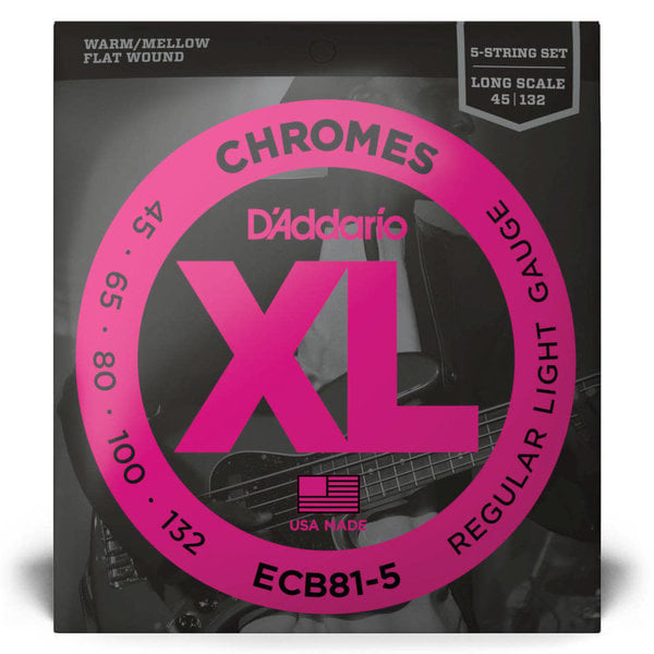 D'Addario D'Addario ECB81-5 Chromes Flat Wound 5-String Long Scale Electric Bass Strings 45-132