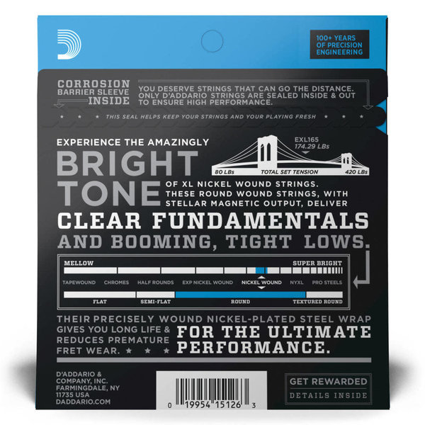 D'Addario D’Addario EXL165 XL Nickel Wound Long Scale Bass Strings 45 - 105