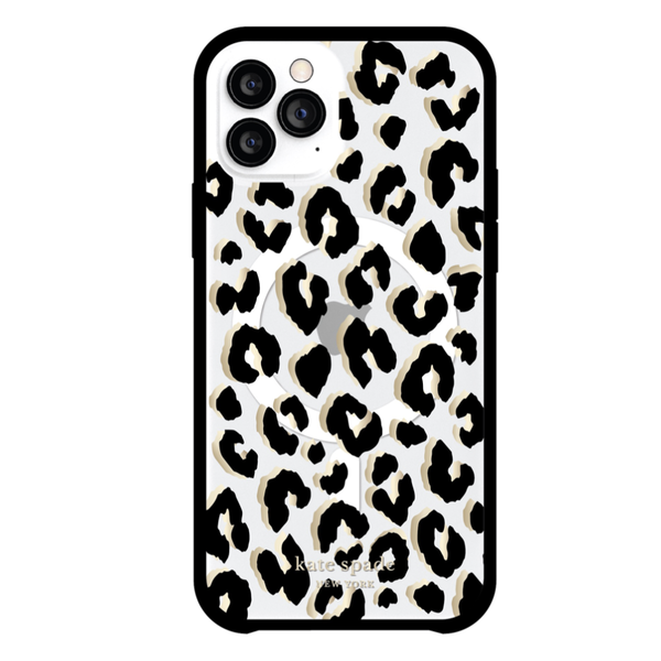 Kate Spade *CL Kate Spade Protective Hardshell Case with MagSafe City Leopard Black Gold Foil for iPhone 14/13