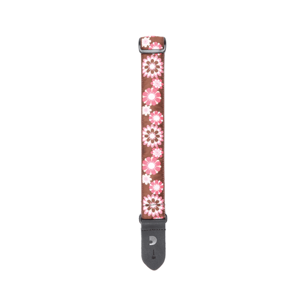 D'Addario D'addario 15UKE02 Nylon Ukulele Strap Brown & Pink Flowers