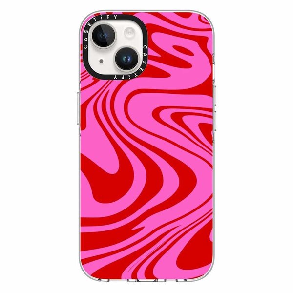 Casetify Impact Clear Case with MagSafe Marble Trippy Wavy Swirl Pink for iPhone 14