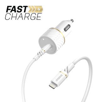 Otterbox *CL Otterbox Power Delivery 18W Car Charger USB-C with Lightning Cable White 4'