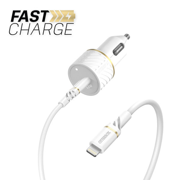 Otterbox *CLEARANCE* Otterbox Power Delivery 18W Car Charger USB-C with Lightning Cable White 4'