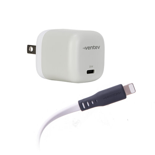 Ventev Ventev Mini Wall Charger USB-C 20W Power Delivery and USB-C to Lightning Cable 3.3ft White