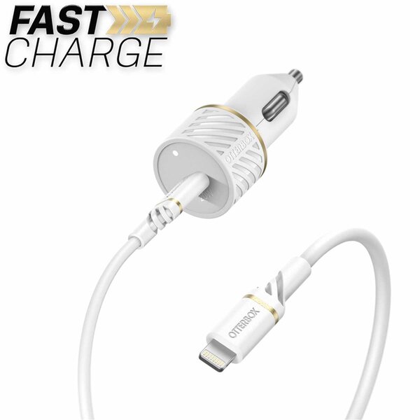 Otterbox OtterBox Fast Charge Power Delivery Car Charger USB-C 20W with Lightning Cable 3.3ft White