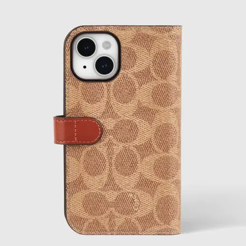 Coach Folio Signature C Case Tan iPhone 15/14/13