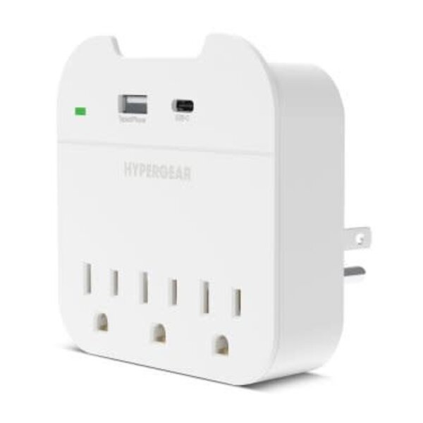 HyperGear Multi Plug 5 Outlet Extender with USB-C & USB Ports White