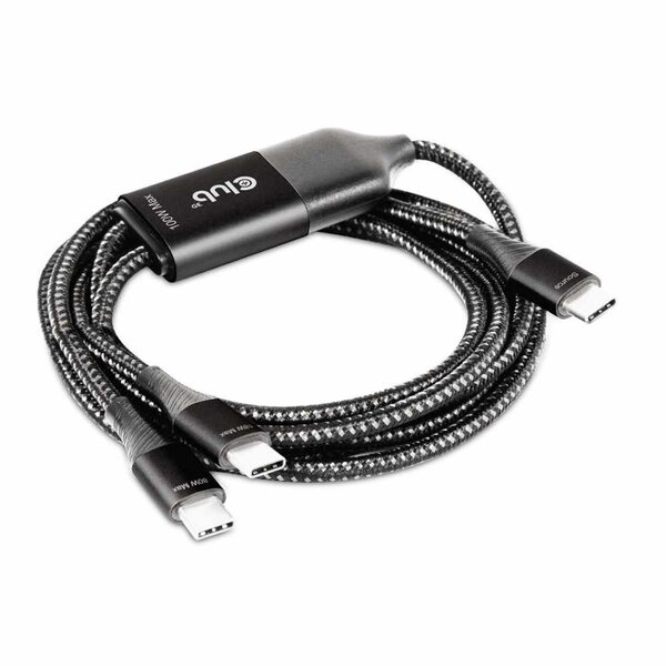 Club3D USB-C/Y Charging Cable to 2x USB-C 100W 1.83m/6ft Male/Male Black