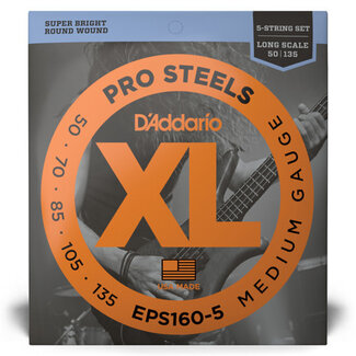 D'Addario D'Addario XL ProSteels 5-String Bass Guitar Strings Round Wound Long Medium 45-105