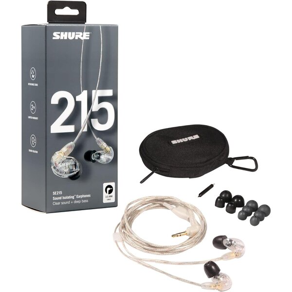 Shure Shure SE215 PRO Wired Earbuds -Professional Sound Isolating Earphones, Clear Sound & Deep Bass, Single Dynamic MicroDriver, Secure Fit in Ear Monitor, Plus Carrying Case & Fit Kit Clear (SE215-CL)