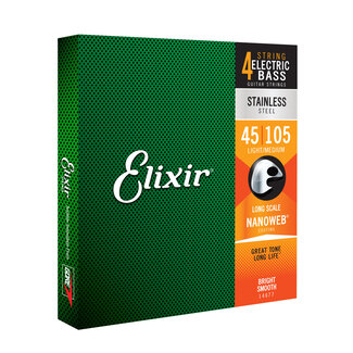 Elixir ELIXIR 4-String Light/Medium, Long Scale Electric Bass Stainless Steal With Nanoweb Coating .045 - .105