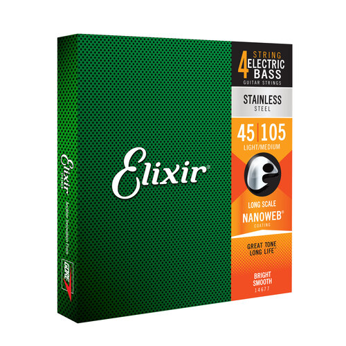 Elixir ELIXIR 4-String Light/Medium, Long Scale Electric Bass Stainless Steal With Nanoweb Coating .045 - .105
