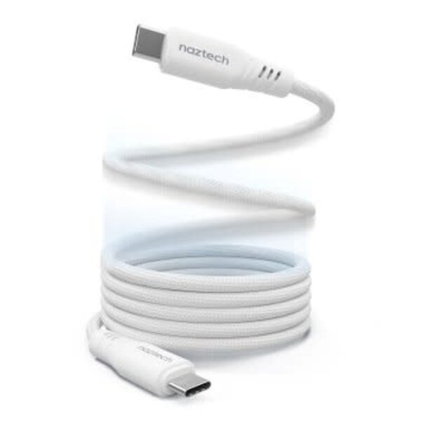 Naztech 6 ft (180cm) ReCoil USB-C to USB-C Magnetic Braided Cable White