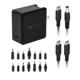Helix Helix/Retrak Apple/PC Laptop Charger 65W 14 Tips + 6 inch USB-C Cable Black