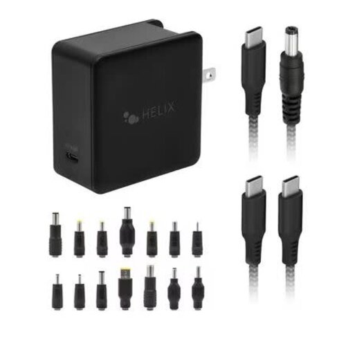 Helix Helix/Retrak Apple/PC Laptop Charger 65W 14 Tips + 6 inch USB-C Cable Black