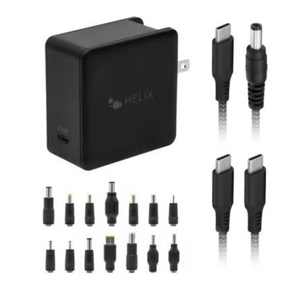 Helix Helix/Retrak Apple/PC Laptop Charger 65W 14 Tips + 6 inch USB-C Cable Black
