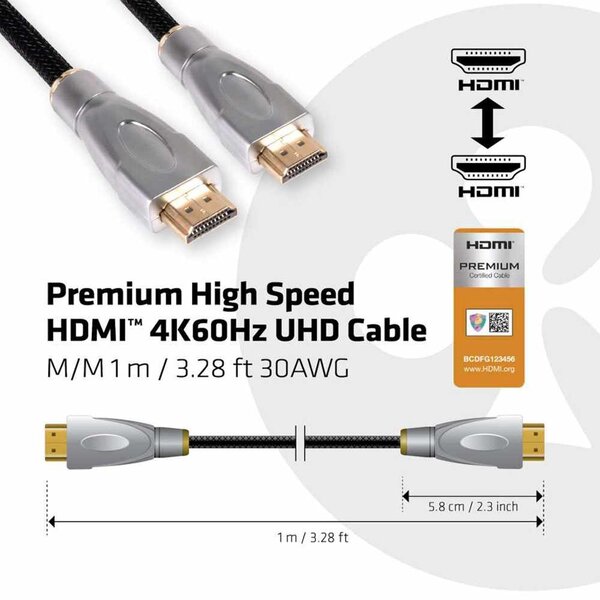 Club3D Premium High Speed HDMI 2.0 Cable 1 m