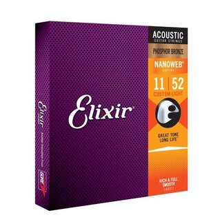 Elixir Elixir Custom Light Acoustic Phosphor Bronze With Nanoweb Coating 11-52