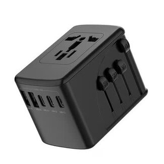 Bulk Packaging Bulk Packaging Universal International Travel Charger 2 USB-A & 3 Type C Ports 5.8A Output with Nylon Pouch Black
