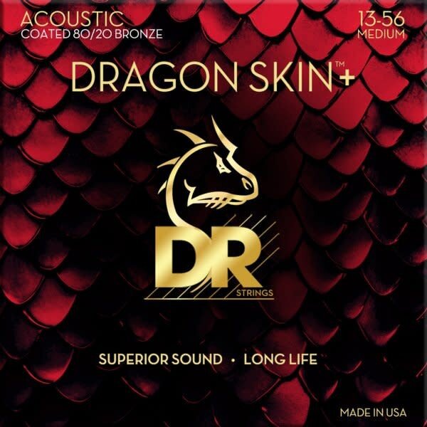 DR Handmade Strings DR Handmade Strings DRAGON SKIN+ Coated 80/20 Bronze Acoustic Guitar Strings Medium (13-56)