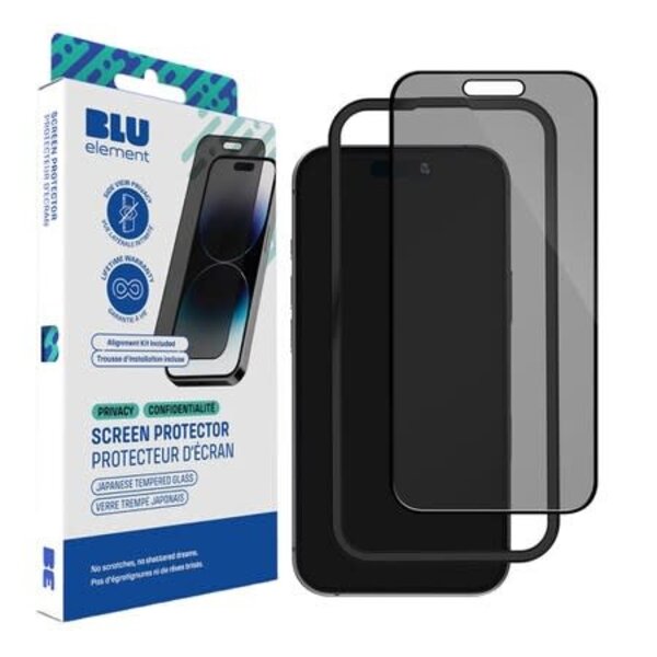 Blu Element Blu Element Privacy Tempered Glass Screen Protector with Installation Kit for iPhone 16 Plus/15 Plus