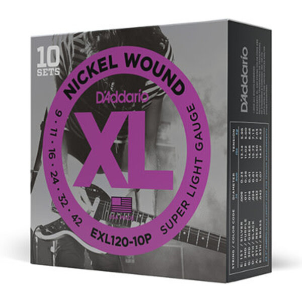 D'Addario D'Addario EXL120-10P Nickel Wound Electric Guitar Strings Super Light 9-42 10 Sets