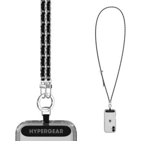 HyperGear TECHcessories Universal Crossbody Phone Strap - Silver Chain Black Vegan Leather