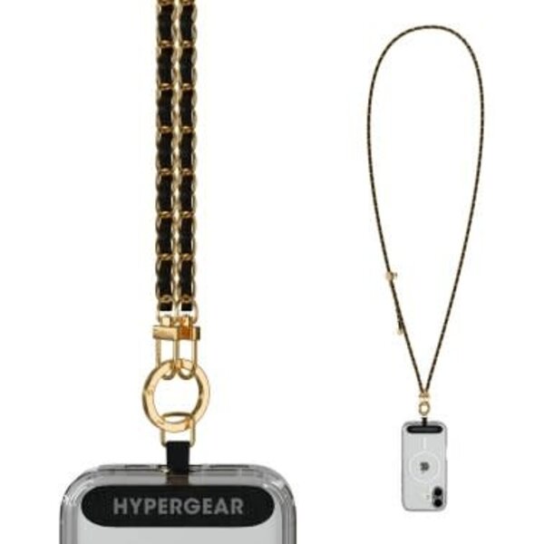 HyperGear TECHcessories Universal Crossbody Phone Strap - Gold Chain Black Vegan Leather