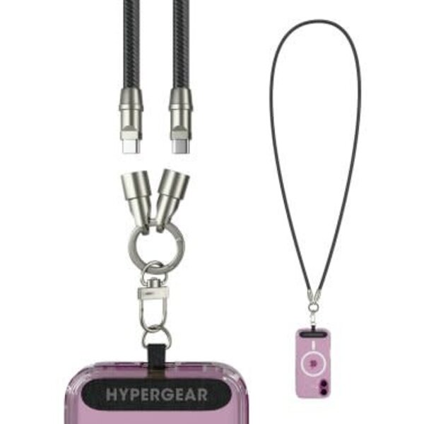 HyperGear TECHcessories Universal Crossbody Phone Strap and USB-C Charging Cable - Black