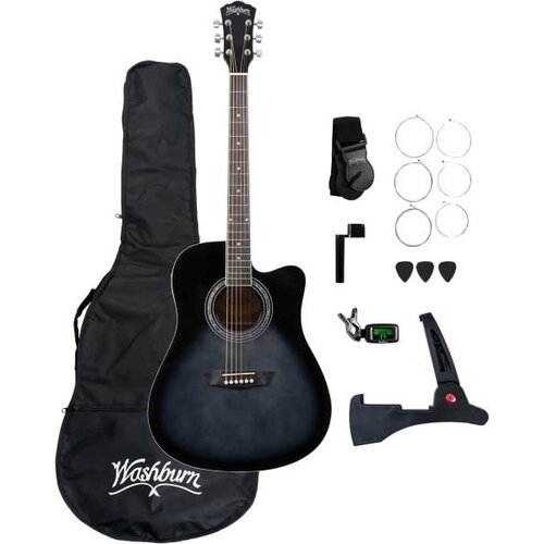 Washburn Washburn Dreadnought Acoustic Pack With Built-In Tuner, Transparent Black Burst