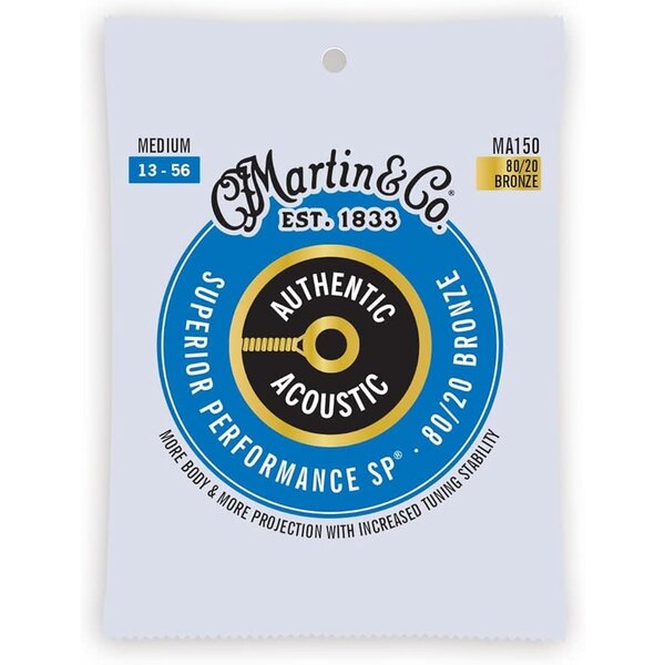 Martin & Co Martin Authentic Acoustic Guitar Strings Superior Performance Medium 13-56 80/20 Bronze