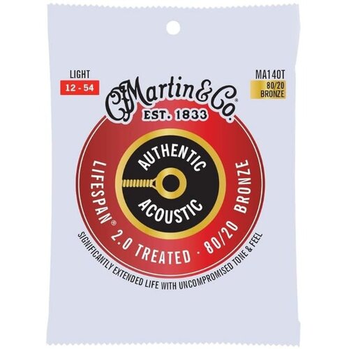 Martin & Co Martin Authentic Acoustic Guitar Strings Lifespan 2.0 Treated Light 80/20 Bronze