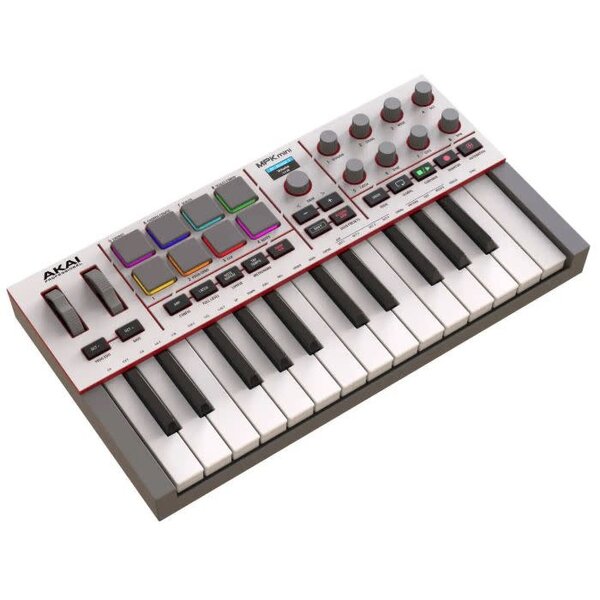 Akai Akai Professional MPK Mini IV USB-C MIDI Keyboard Controller for Beginners and Producers - MPC Drum Pads, 360° Knobs, Pitch and Mod Wheels, Production Software, Native Instruments Sound Package, Grey